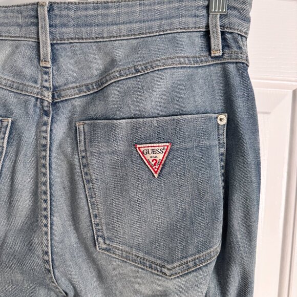Guess 1981 Skinny Womens Size 27 Blue Denim Triangle Logo Mid Rise Jeans - Picture 4 of 5